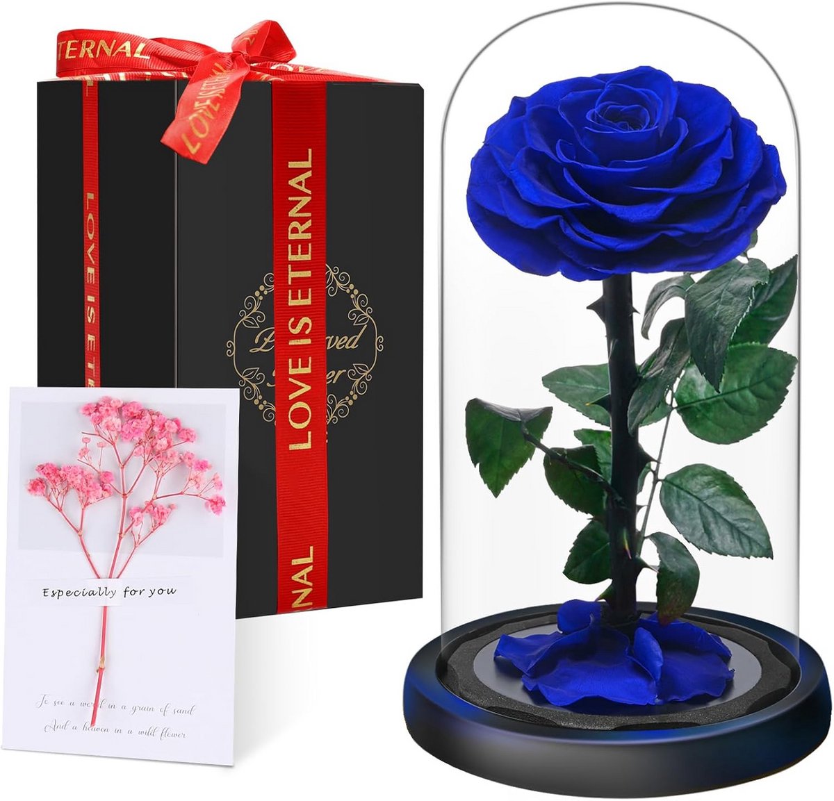 Eeuwige roos in glas met geschenkdoos - Geconserveerde bloem 5 jaar - Handgemaakt liefdesg