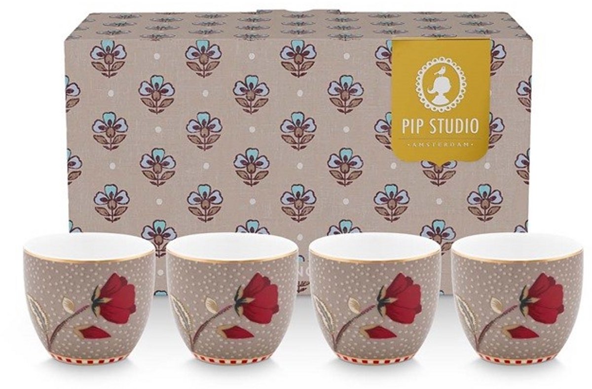 Pip studio-Set/4 Eierdoppen-Blooming Tales Fantasy Khaki-Porselein
