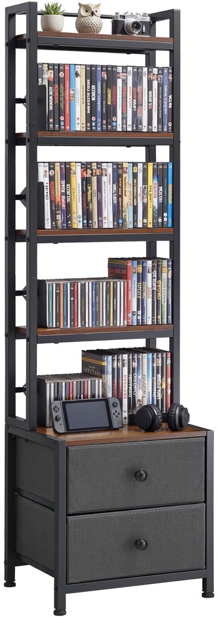 CD- en DVD-rek - Mediakast - Vrijstaand - Met 4 Planken en 2 Lades - Afmeting 40 x 30 x 143,5 cm - Ruimtebesparend - Zwart