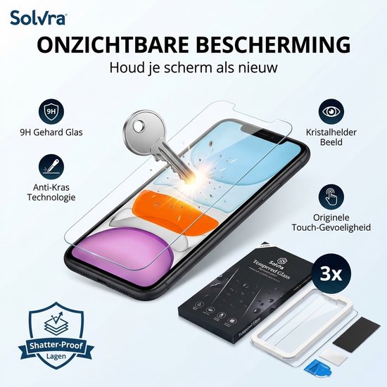 Protecteur d'écran adapté pour iPhone 11 et iPhone XR - Glas trempé - Tempered Glass - Transparent et résistant aux rayures - Incl. Outil d'installation - 3 pièces