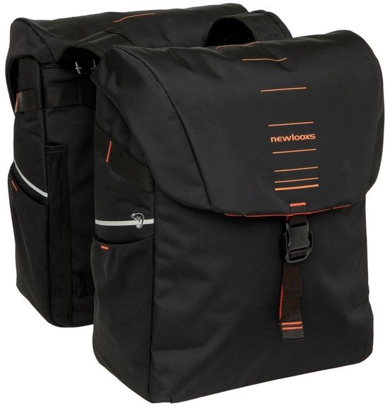 New Looxs ® Vigo Double - Dubbele Fietstas - Geschikt voor Elektrische Fietsen – Gerecycled Materiaal - 40 Liter – Zwart - Oranje