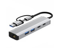 6-in-1 USB-C en USB-A Hub – Gigabit RJ45 ethernet – USB 3.2 10Gbps – dock voor Laptop en Desktop – grijs