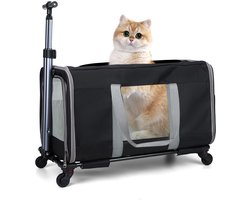 Jently kattenwagen - katten vervoersbox - met wielen - met veiligheidsgordels - voor reizen - dieren transporttas - zwart