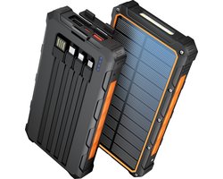 Sounix Solar Powerbank 30000 mAh - 22.5W snellader Powerbank zonneenergie - Ingebouwde kabels - USB A/USB C/Micro USB - Zwart