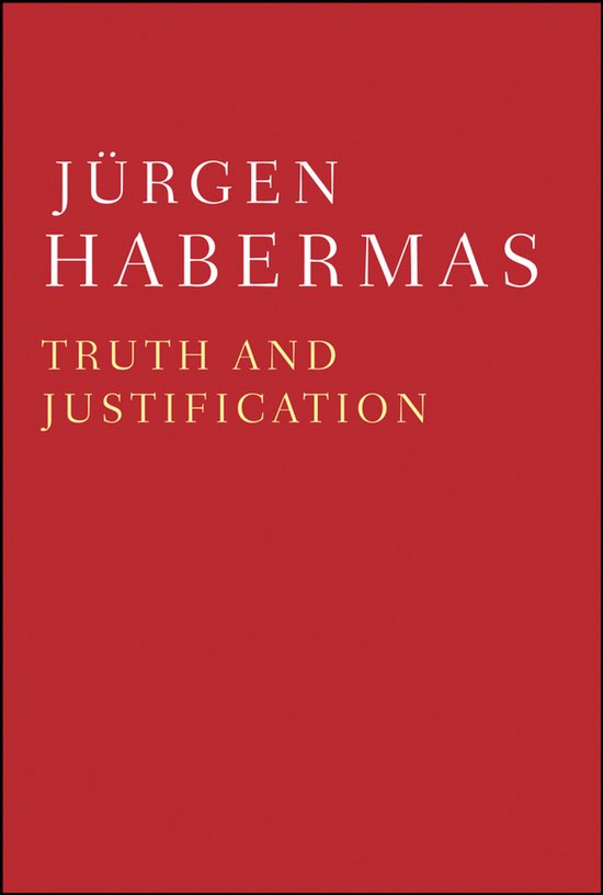 Boek 'Truth and Justification' van JÜRGEN HABERMAS op een rode achtergrond.