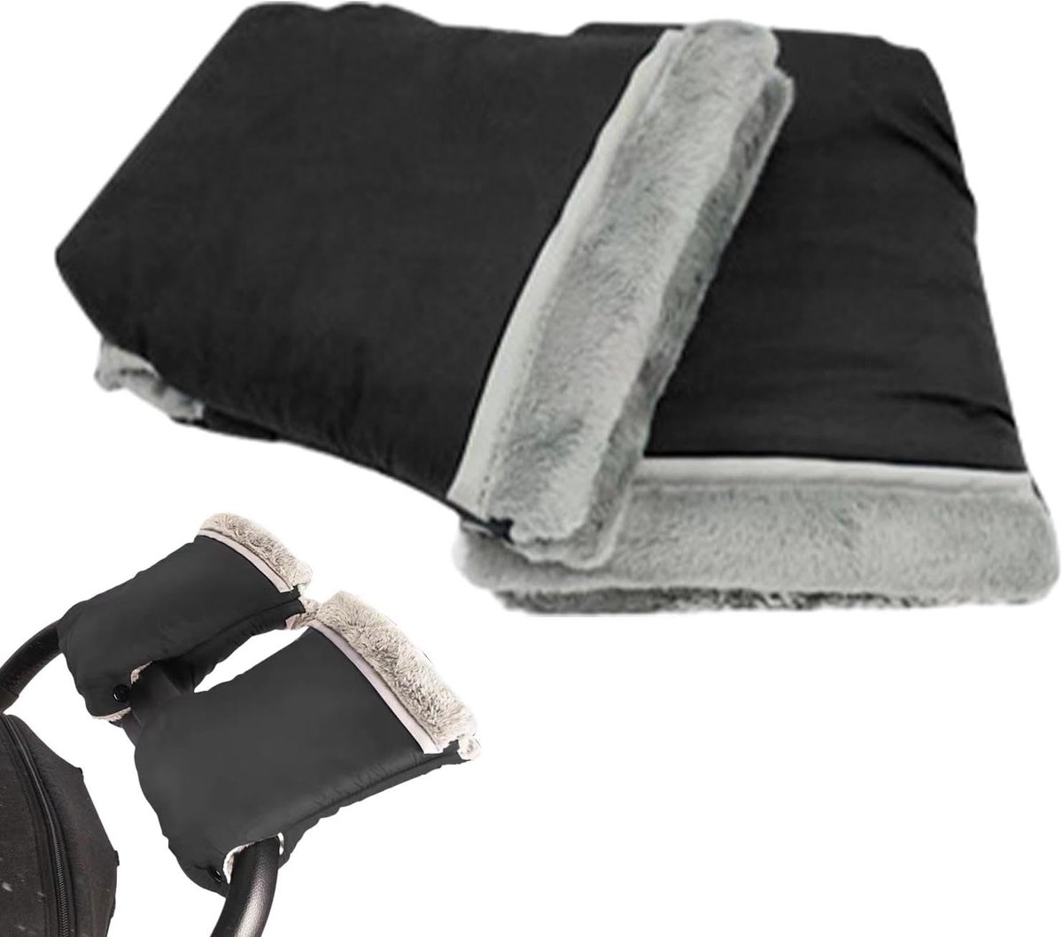 Kinderwagen Handmof - Warme Kinderhandschoenen - Winterse Wandelingen - Waterdicht Nylon Materiaal - 23x18.5cm - Zwart
