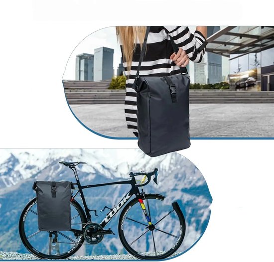 Fietstas - Bagagedrager - Fietstassen Elektrische Fietsen - 100% Waterdicht - Multifunctionele 2-in-1 Tas - 31X12.2X41.8CM - 9L - Zwart — afbeelding 4