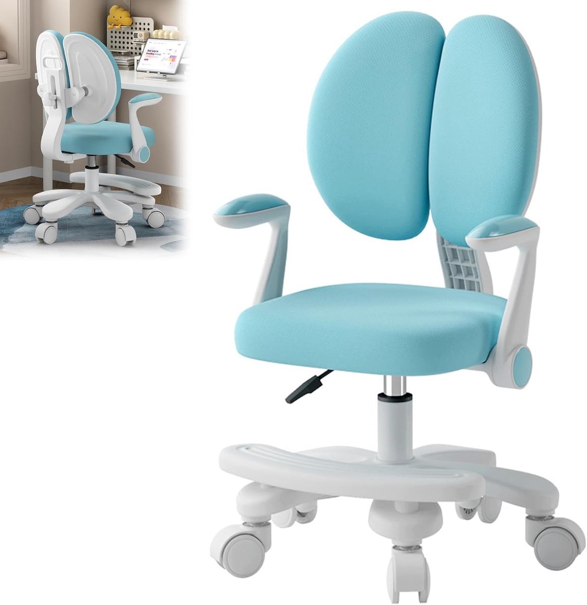 Kinder Bureaustoel - Ergonomische Stoel - Kinderkamer Meubel - In Hoogte Verstelbaar - 40x53x80cm - Blauw