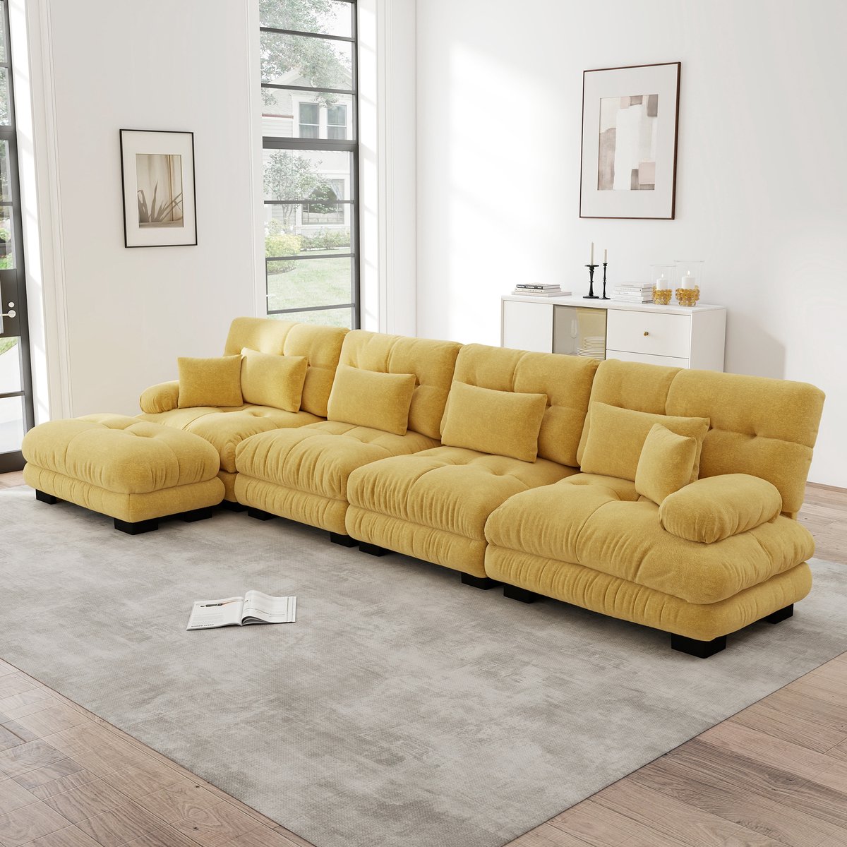 HAUSS SPOLE Hoekbank - Modulaire Cloud Bank - L-Vorm Met Verplaatsbare Ottoman - 4-Zits Vo