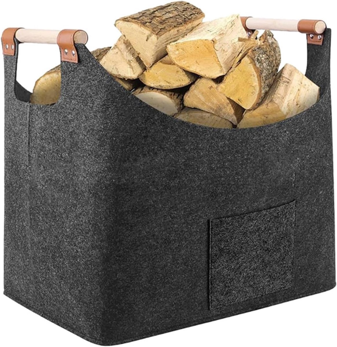 Houtmand Vilten Tas - Brandhoutmand Opbergmand - Haardhout Opslag - Opvouwbaar Compact Ontwerp - 55 x 40 x 32cm - Antraciet