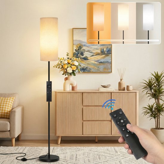 Dimbare Staande Lamp met Stoffen Lampenkap - Inclusief LED-Lampen - Go - De Vries Meubels