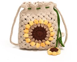 Crossbodytas Geweven – Telefoon Tas met Zonnebloem Decoratie – Schoudertas voor Dames – Geschikt voor Winkelen, Reizen en Dagelijks Gebruik（Khaki）