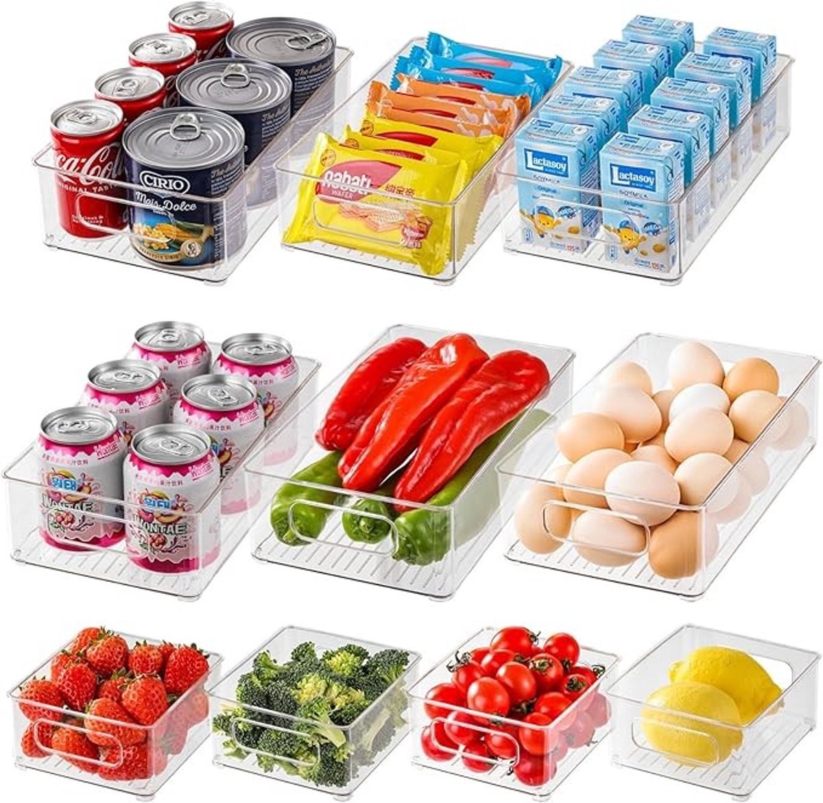 Set van 10 herbruikbare opbergbakjes voor koelkast en voorraadkast
