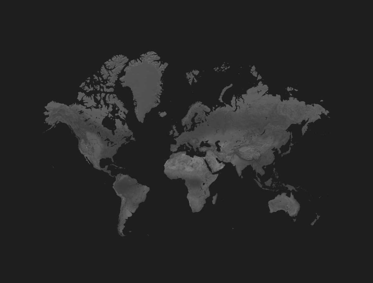 Wereldkaart 40x30 cm - Aluminium - Voelbaar 3D Reliëf - World map - Zwart - Wit - Vintage - Retro - Muurdecoratie - Wanddecoratie