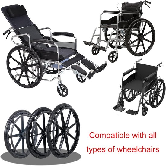 Rolstoel Achterwielen - Vervangende Banden - Mobiliteit Verbeteren - Massieve Polyurethaan Banden - 24 Inch Diameter - Zwart — afbeelding 3