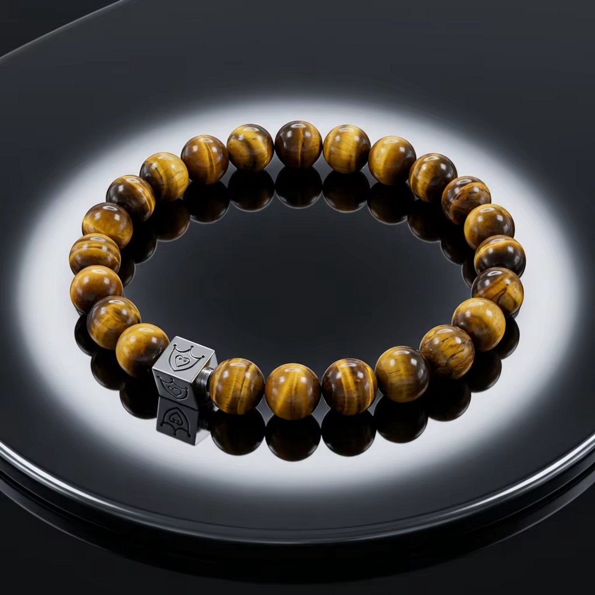 SilverTiger Essential Bracelet - Bruine Tijgeroog Kralen & 925 Sterling Zilver - 23cm - Heren & Dames en Moederdag