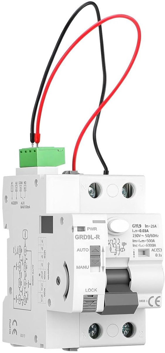 Aardlekschakelaar - Veiligheidsschakelaar - Elektrische Beveiliging - Automatische Reset Functie - 25A 30mA
