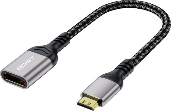 Qost - Mini HDMI naar HDMI adapter - Spacegrey - 4K UHD 2160p - FULL HD 1080p adapter - Compatibel met Raspberry Pi 5 , 4 / Monitor / Tablet / DSLR Cameras