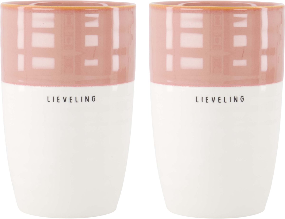 Zusss Set Van 2 Mokken L Lieveling - Cadeau Dames Keramiek Wit / Donkerroze