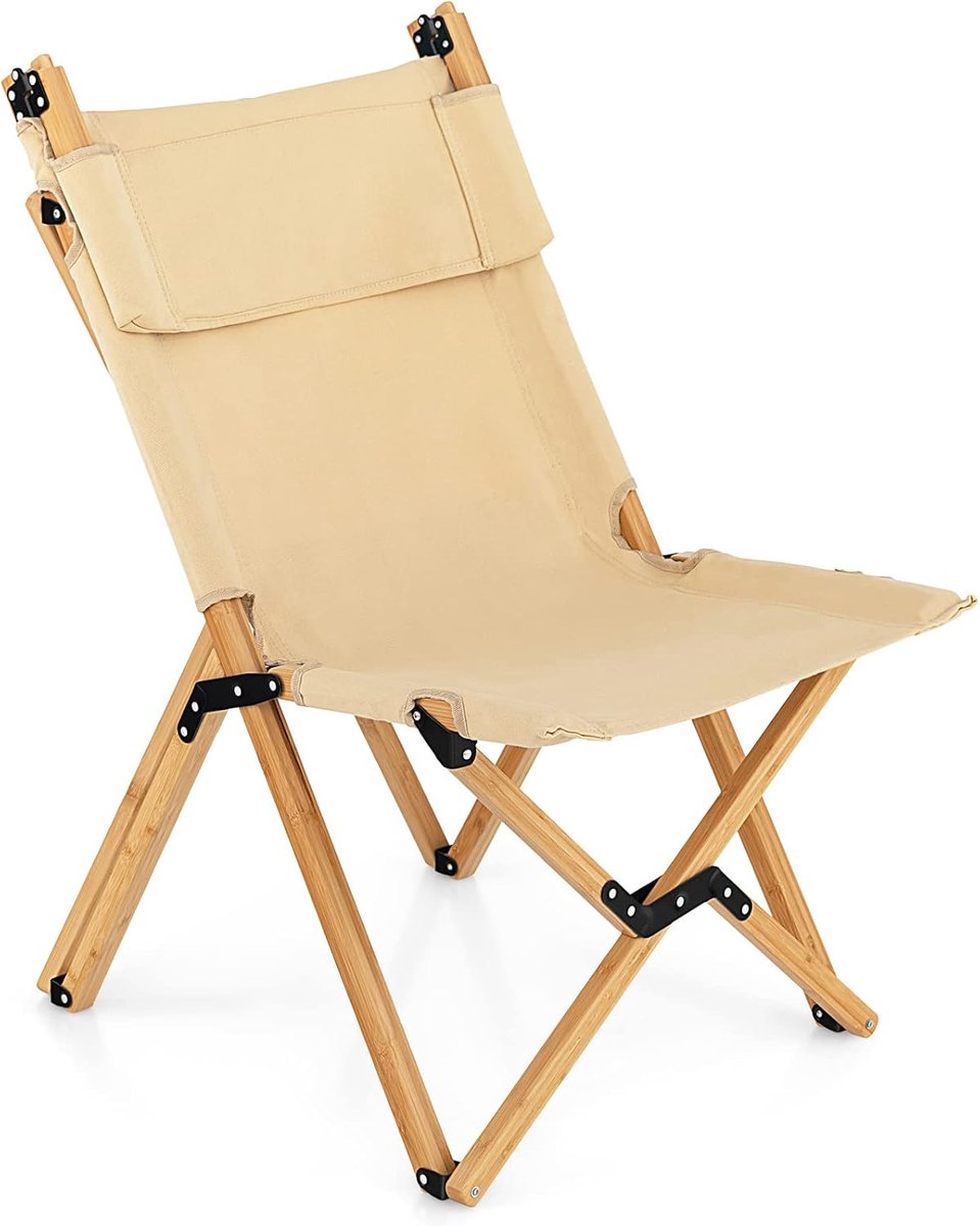 KOMFOTTEU Campingstoel met verstelbare rugleuning, klapstoel van bamboe, draagbare tuinstoel met draagtas, vouwstoel voor camping, strand, terras