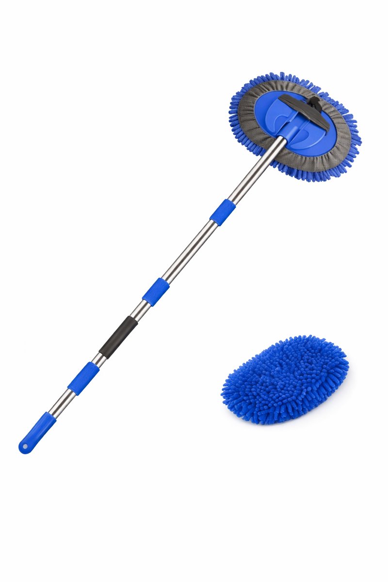 Nifkos Autowasborstel - Autowasborstel telescopisch - Wasborstel met telescopische steel - Auto wasborstel - Autowasborstels- Wasborstel met gebogen telescopische handvat en Anti-Kras microfiber materiaal