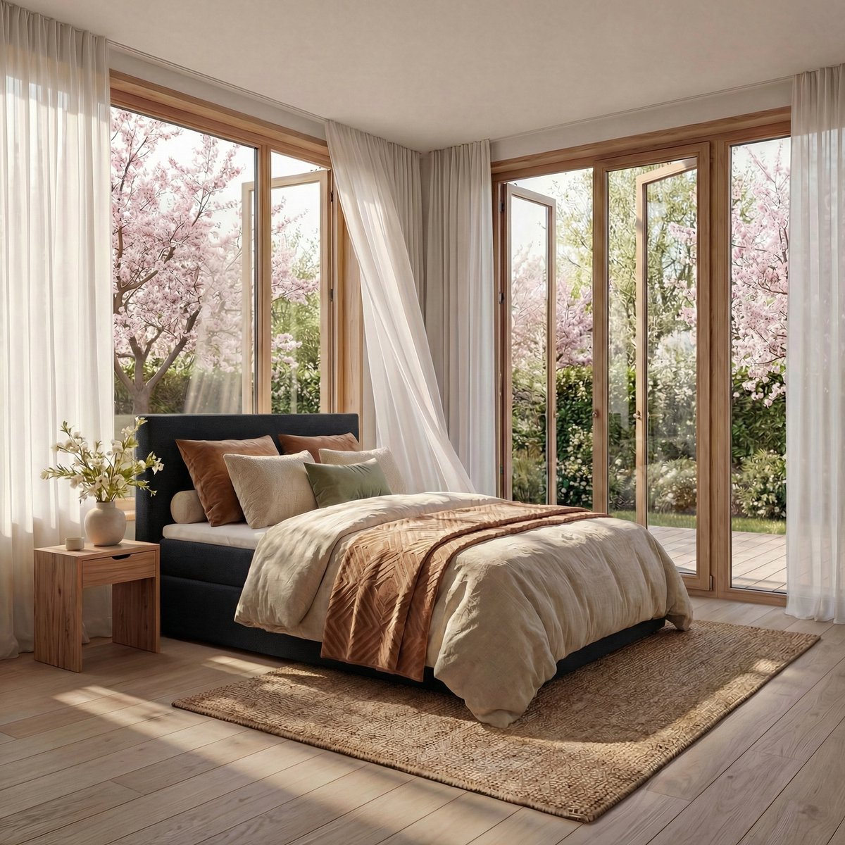Mörgenn Boxspring Lounge - Pocketvering - Luxe Topper - Zwart - 120x200 cm - Inclusief Dekbed en Kussens