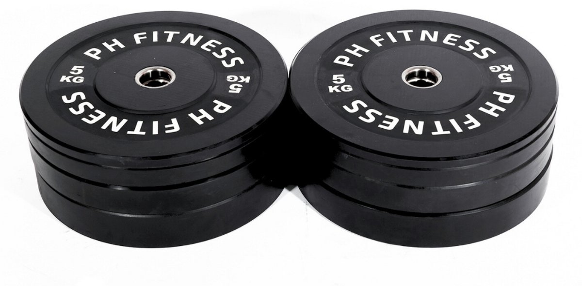 PH Fitness Bumper Plates 155KG Voordeelset - Olympische Halterschijven van Rubber - 50 mm - Zwart - Professionele Gewichtsschijven