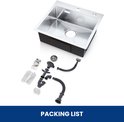 Évier en inox avec trou pour robinet et accessoires de montage.
