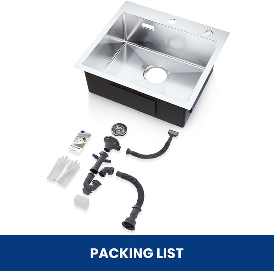 Évier en inox avec trou pour robinet et accessoires de montage.
