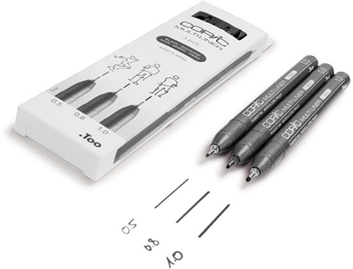 COPIC Fineliner MULTILINER zwart 3-delig set