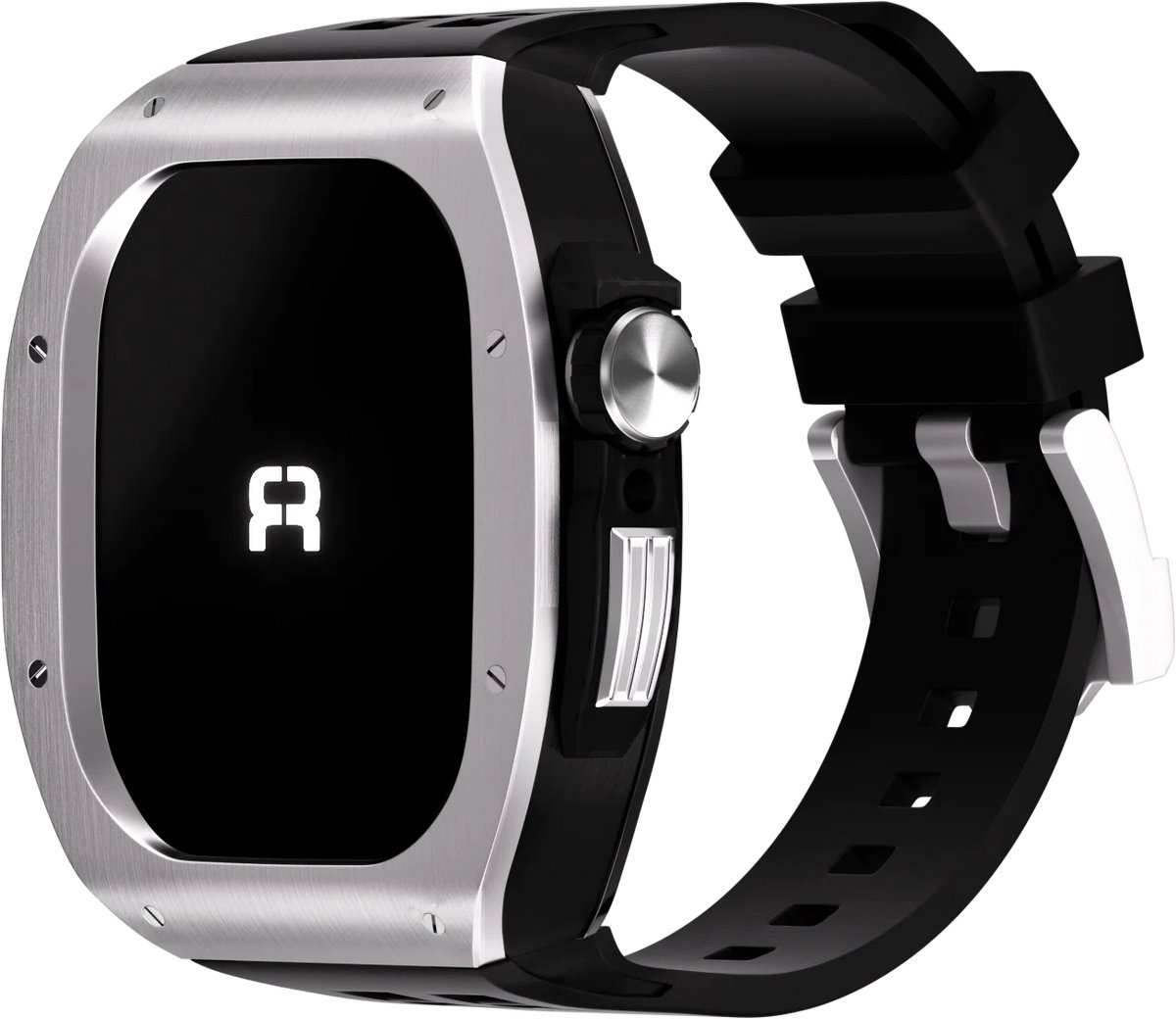Reqior Case met rubberen bandje Polymeer, Metaal & Rubber – geschikt voor Apple Watch 7 45mm / Apple Watch 8 45mm / Apple Watch 9 45mm – stevig, comfortabel – Silver