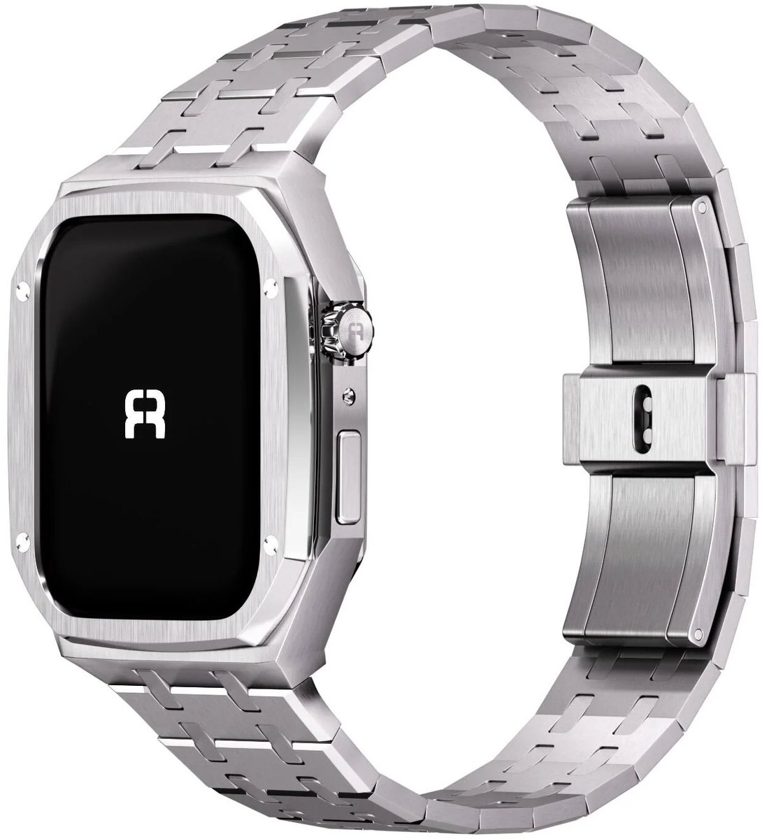 Reqior Case met stalen bandje RVS – geschikt voor Apple Watch 7 45mm / Apple Watch 8 45mm / Apple Watch 9 45mm – luxe, stevig – Silver