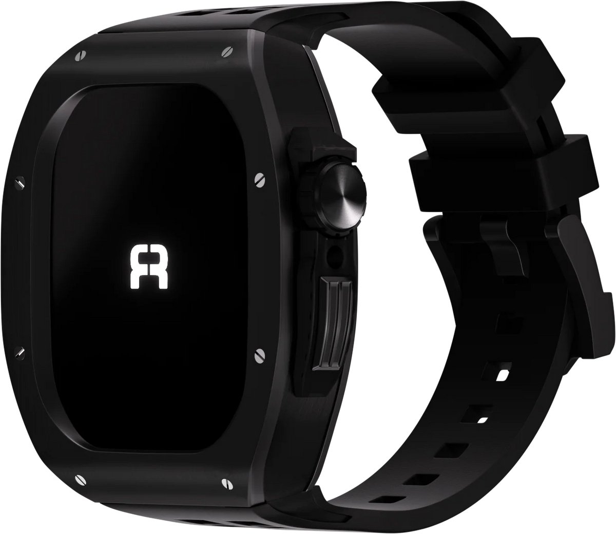 Reqior Case met rubberen bandje Polymeer, Metaal & Rubber – geschikt voor Apple Watch 7 45mm / Apple Watch 8 45mm / Apple Watch 9 45mm – stevig, comfortabel – Zwart