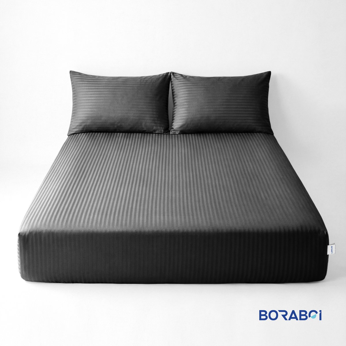 Boraboi® Luxe 3-delige Hoes Laken Set Katoen ,Satijnlook,Gestreept ,Zwart 160 x 200 cm