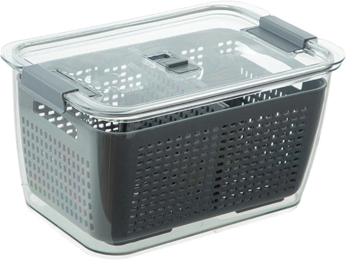 Koelkast Opbergdoos - Voedselbewaring Organizer - Verse Producten Houden - Verstelbare Scheidingswanden - 20 x 13.5 x 11.5 cm - Grijs
