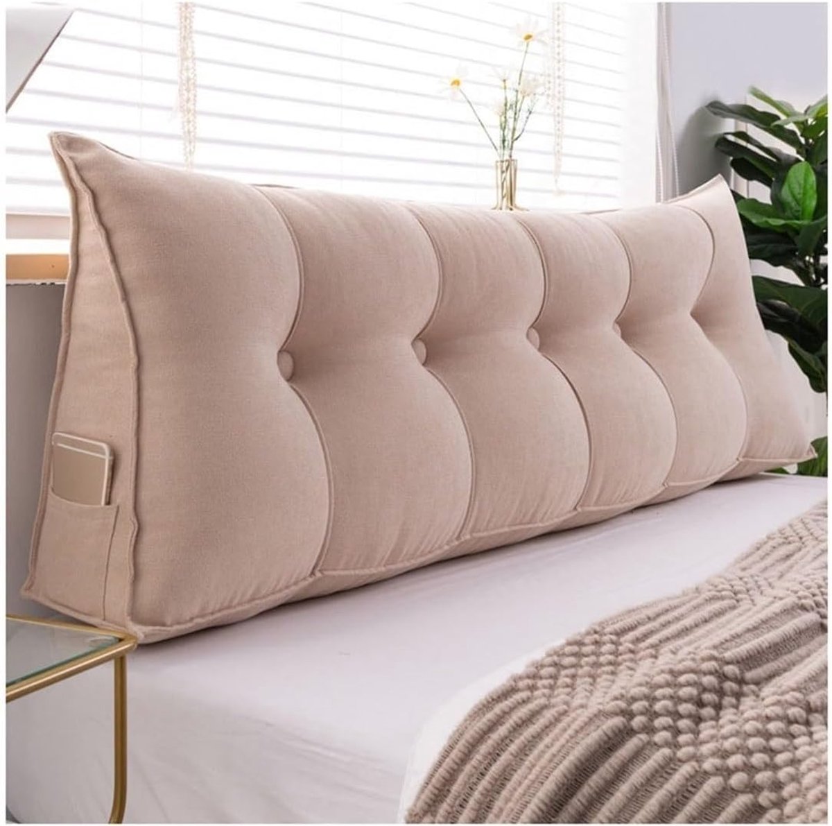 Driehoekig Hoofdkussen - Leeskussen Bedkussen - Ontspannen Lezen - Zachte Vulling - 180 cm Breed - Beige