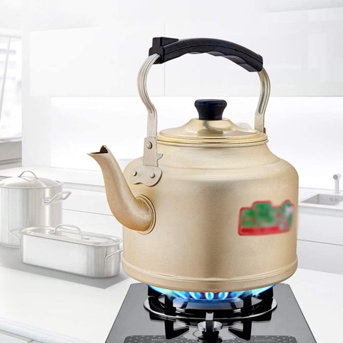 Fluitketel - Waterkoker Theepot - Koken op fornuis - Verdikte bodem snelle warmte - 4L of 5L - Goudkleurig