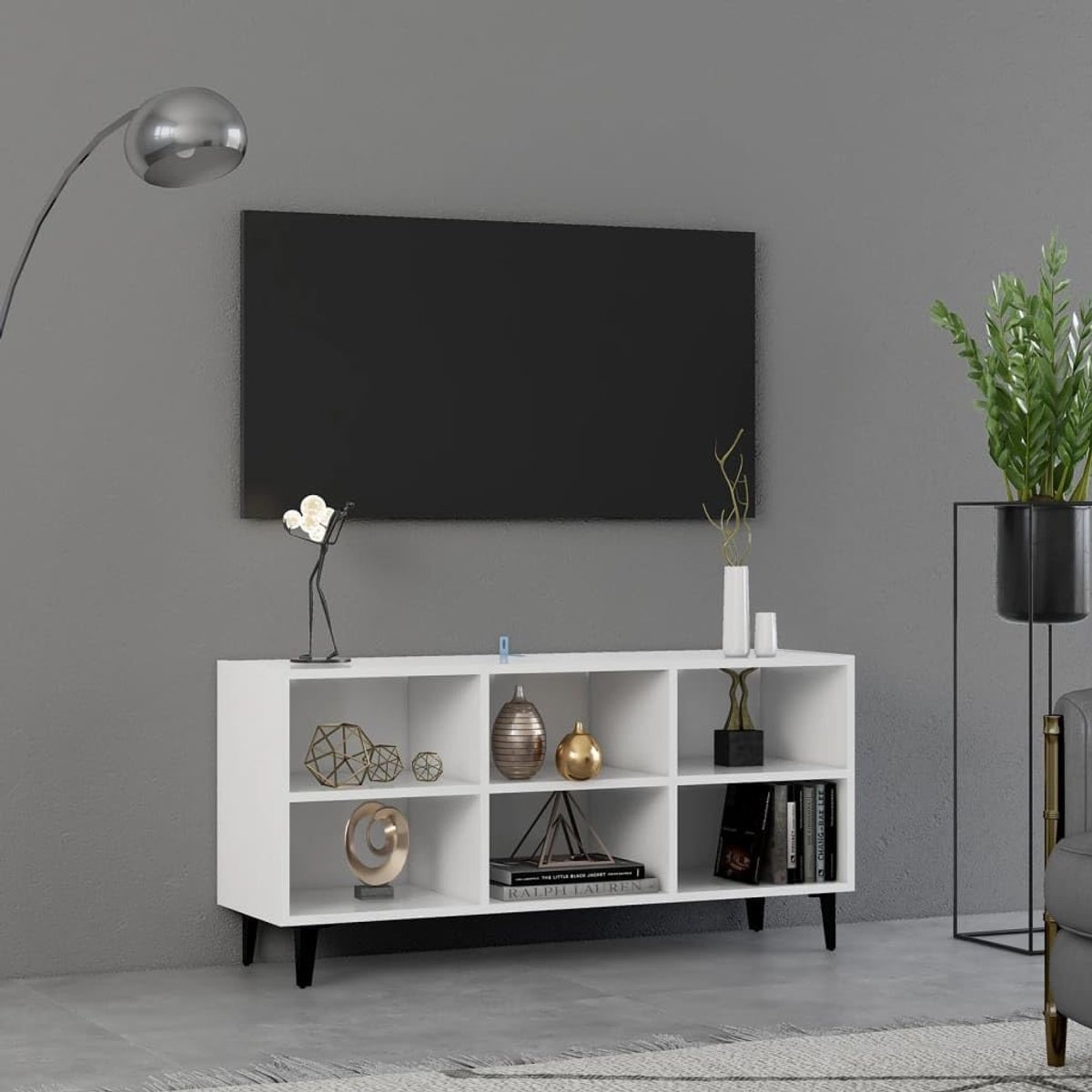 TV Wandmeubel - Opbergkast Media - Woonkamer Inrichting - Industrieel Design Metalen - 103.5x30x50 cm - Wit