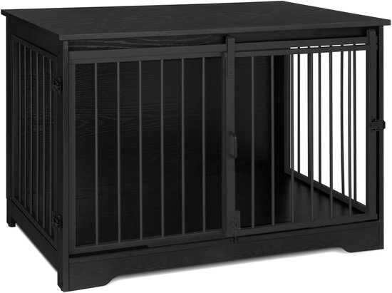Deliqa hondenbench - Meubel - Hondenkooi - Hondenhok - Hondenbox -Salontafel - 2 Deuren - Schuifdeur - 100 x 60 x 68 cm - Zwart