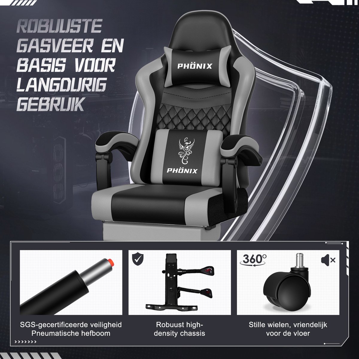 Fukstern Gamingstoel - Ergonomisch, verstelbaar tot 155° thumbnail 5
