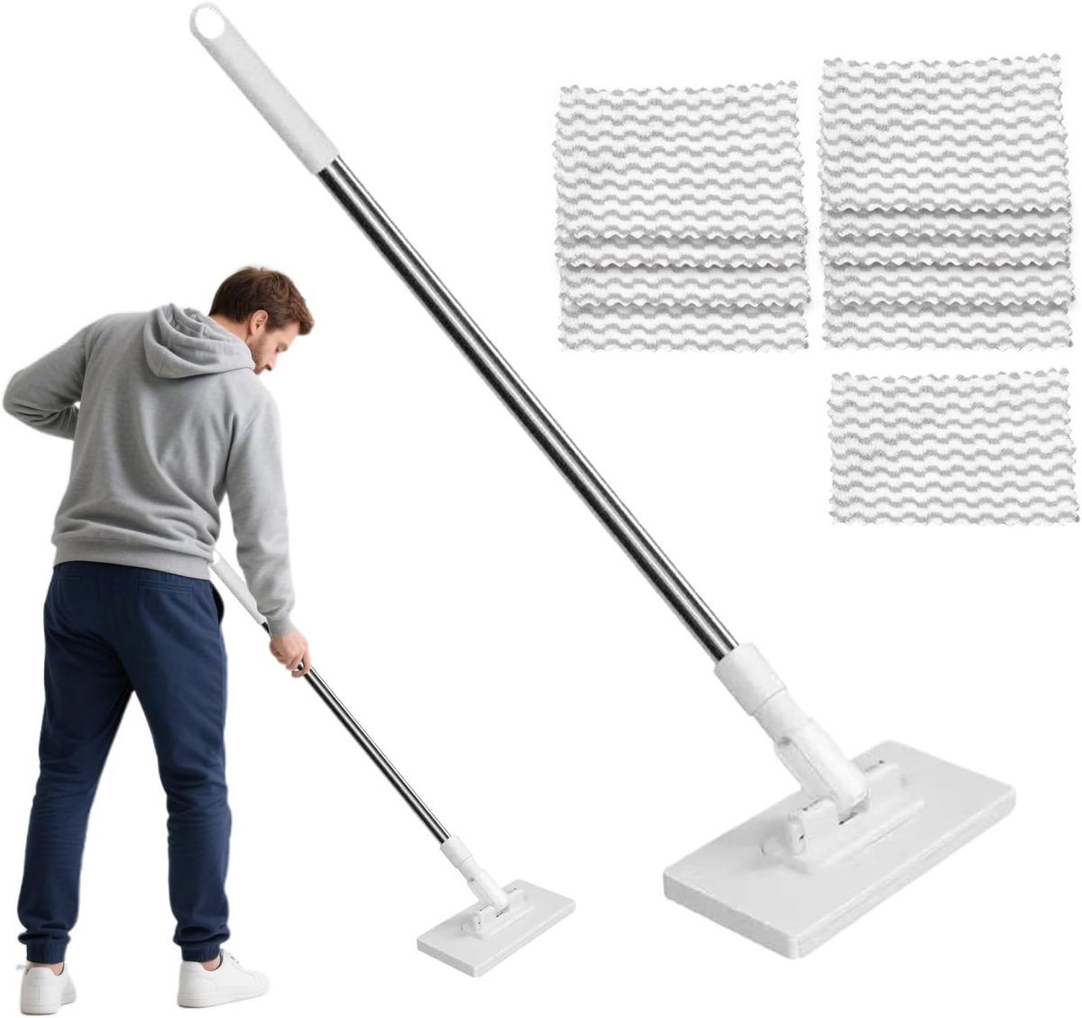 Schoonmaakmoppen - Stofwisser - Vloeren Reinigen - Herbruikbaar en Afwasbaar - 100 cm Lengte