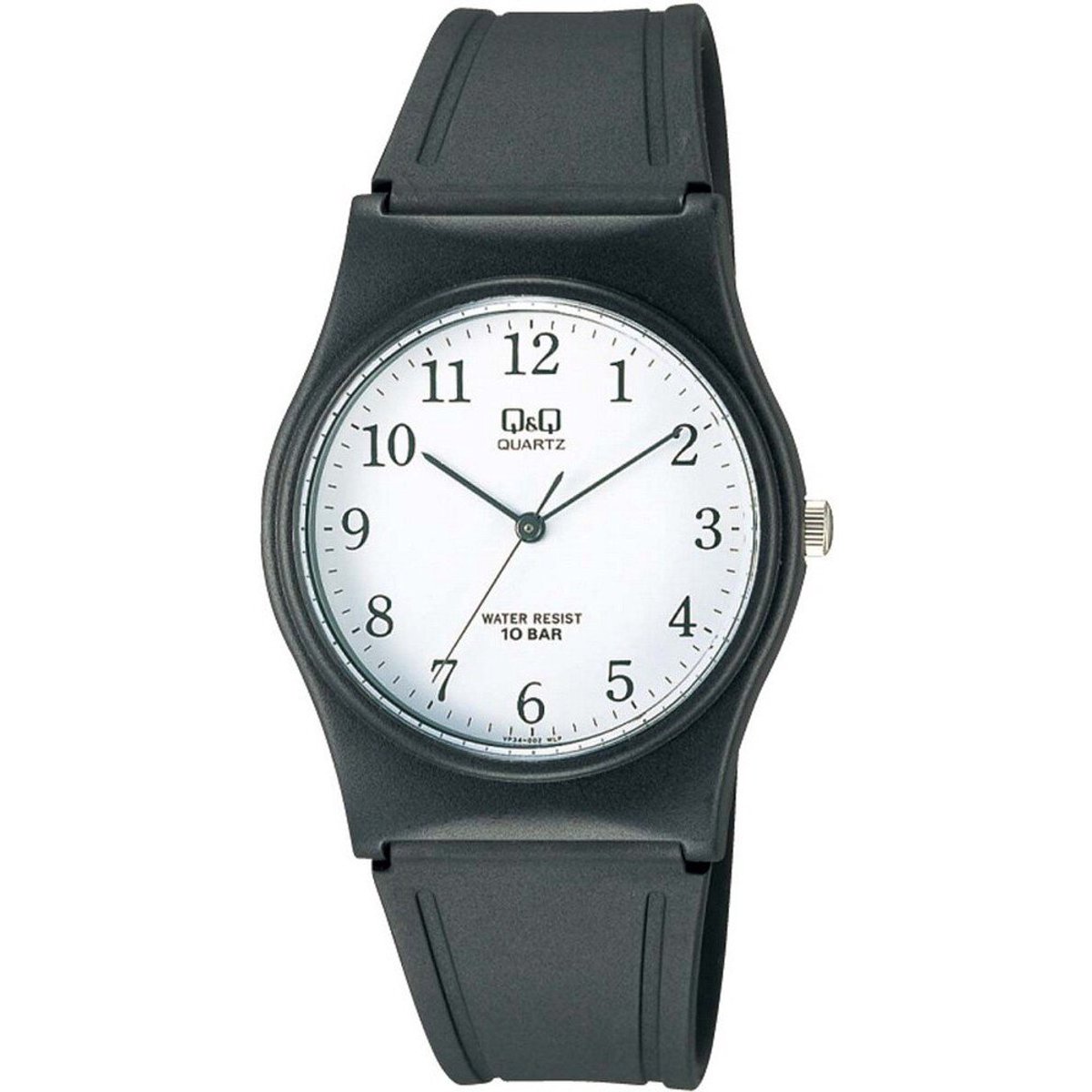 Q&Q VP34J002Y - Horloge - Sport - Analoog - Unisex - Plastic band - Rond - Cijfers - Kunststof - Zwart - Wit