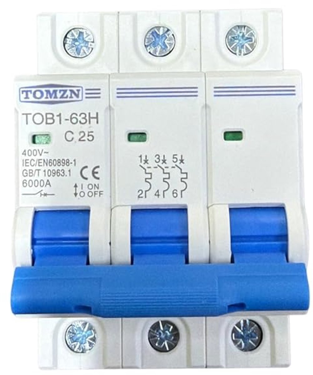 Installatieautomaat 3-polig - Zekering automaat - Krachtstroom beveiliging - 6000A kortsluitvermogen - 25A 400V