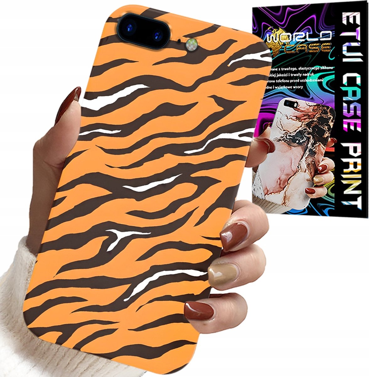 iPhone hoesje (7 Plus) - Achterkant met tijgerstrepen + glas