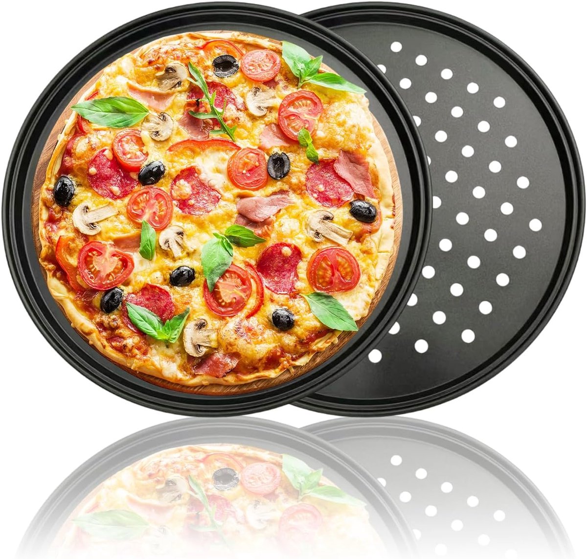 Pizzapan Set - Bakplaat Pizza - Oven Bakken - Geperforeerd Koolstofstaal - 28 cm