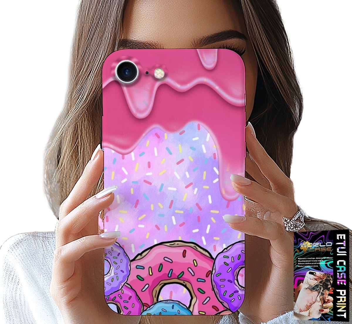 HOESJE VOOR IPHONE 7 / 8 / SE2 - ZOETE DONUTS MET GLAZUUR OP DE ACHTERGROND + GLAS