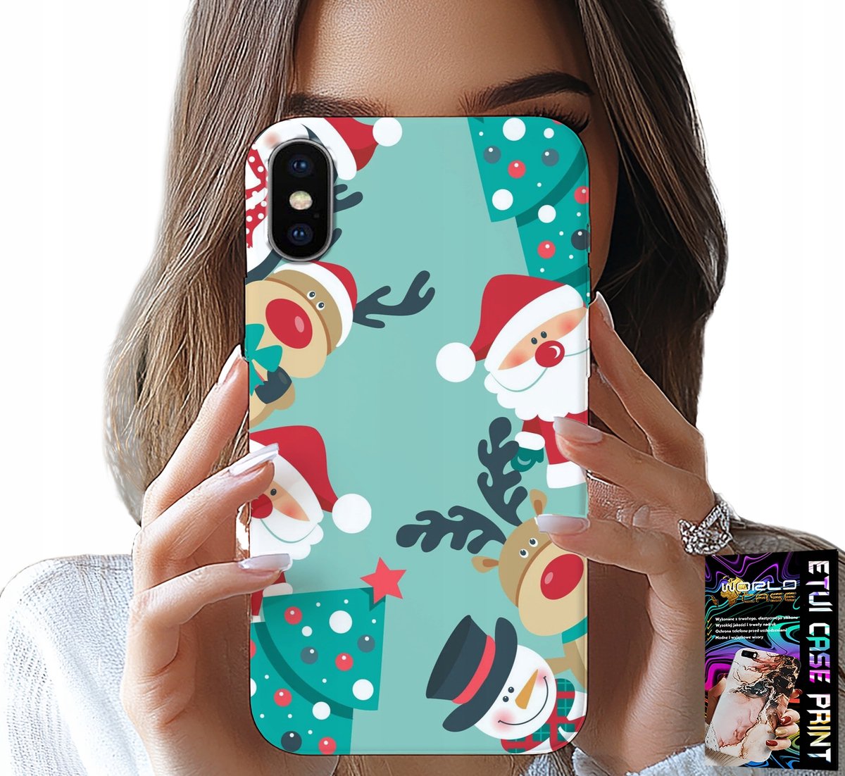 iPhone X / XS hoesje - Kerstpatroon met kerstman, rendier en sneeuwpop