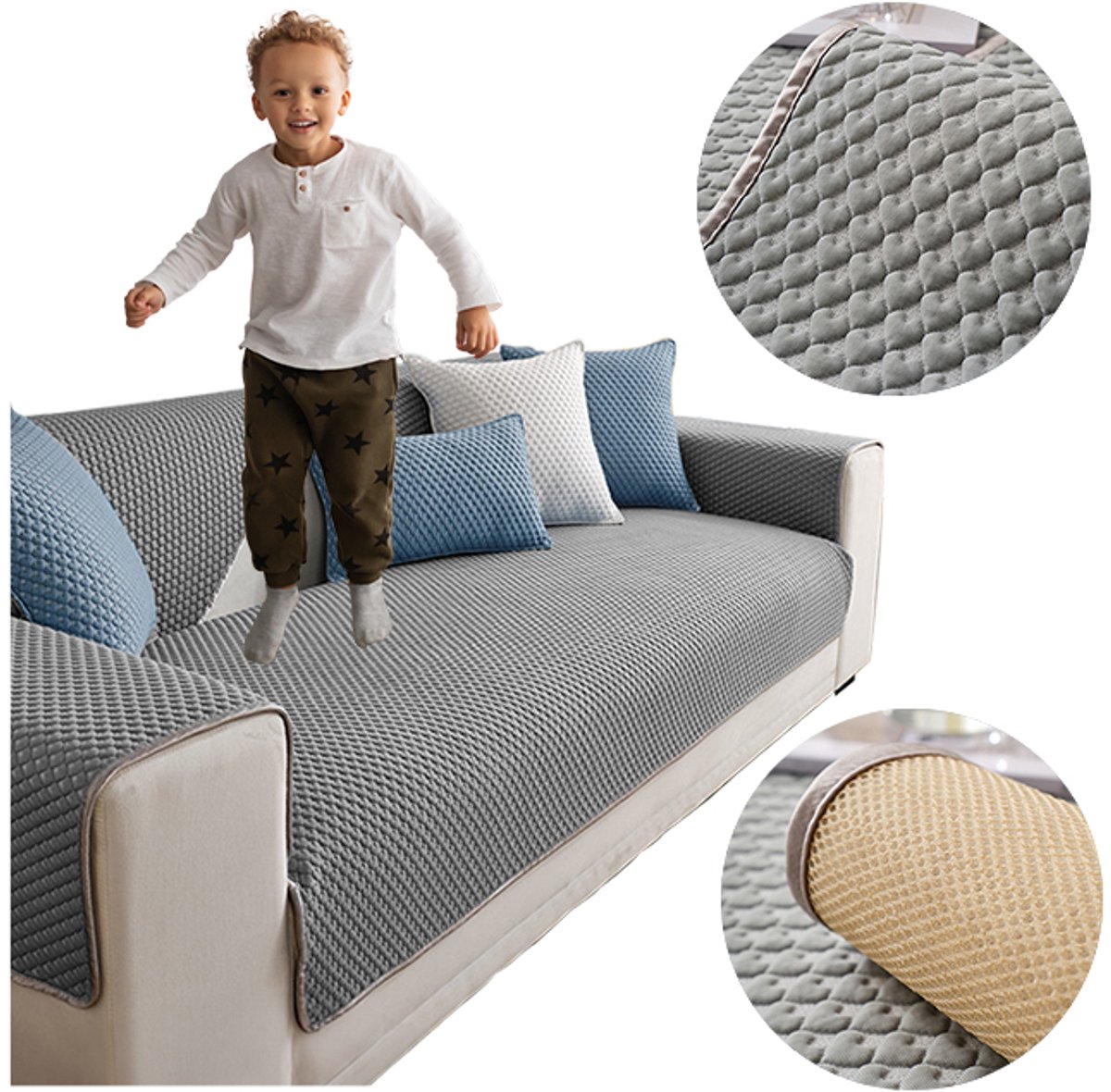 Meble od Nowa - Bankhoes - Grijs - 90x240 cm - Hartjespatroon