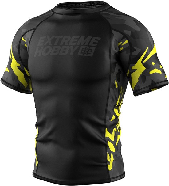 Black Panther 2025 - Rashguard - Korte Mouwen - Compressie Shirt - Zwart-Geel - Maat M