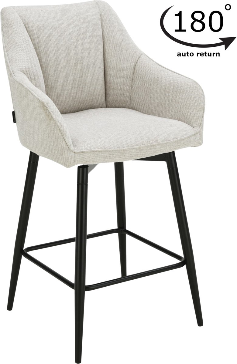 ExitoDesign ELMO - Barkruk - Beige Stoffen Bekleding - Zwart Metalen Basis - Draaimechanisme 180°